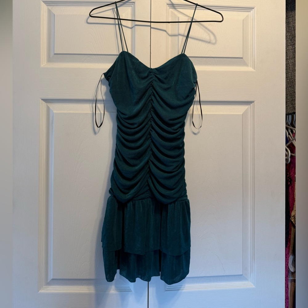 Y2K Teal Ruched Mini Dress
